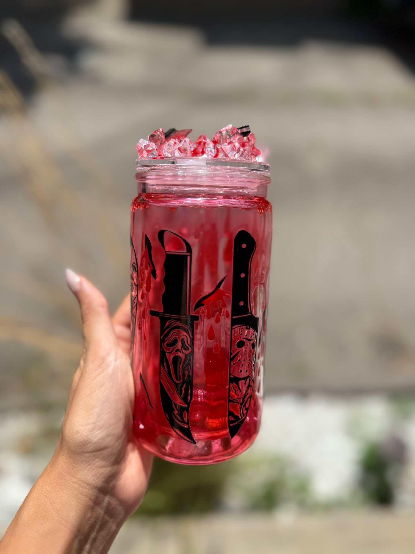16oz plastic Halloween Blood Drip with Decorated Lid