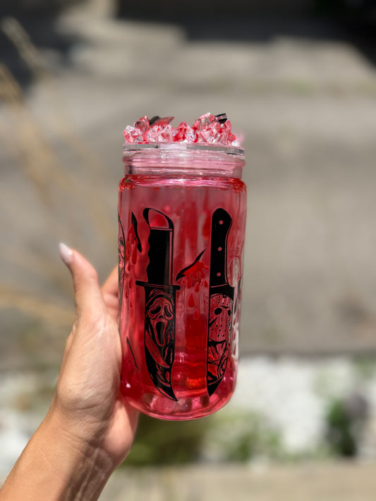 16oz plastic Halloween Blood Drip with Decorated Lid