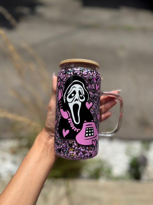 16 oz glass with handle Ghost Face Cup