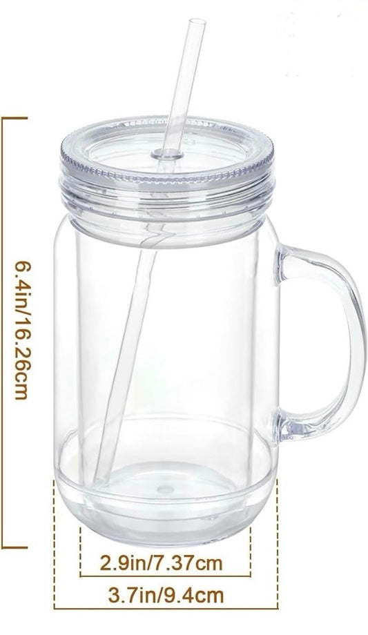 20 oz Acrylic Mason Jar with handle