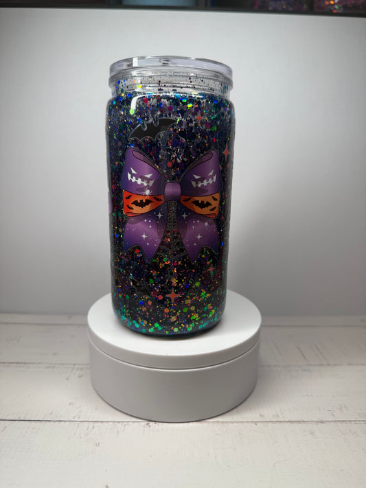 16 oz Acrylic glitter Halloween Bow