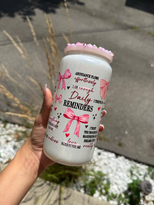 Regular 16oz White Iridescent Daily Reminders Cup with Resin Lid